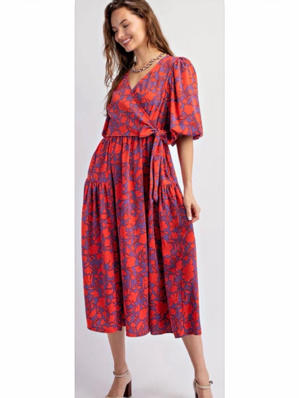 easel Red and Purple Floral Maxi Dress